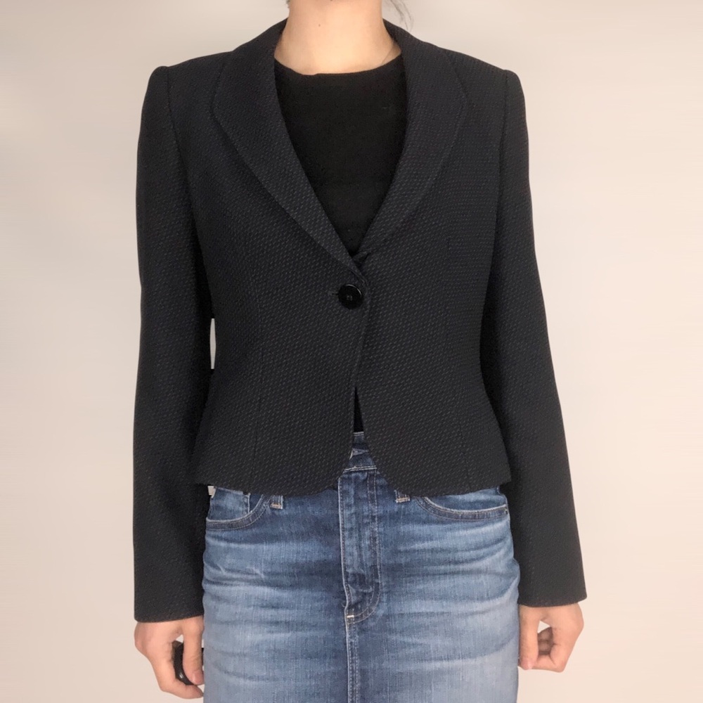 Armani Collezioni Textured Blazer Collared‎ Shoulder Pads Size S Black